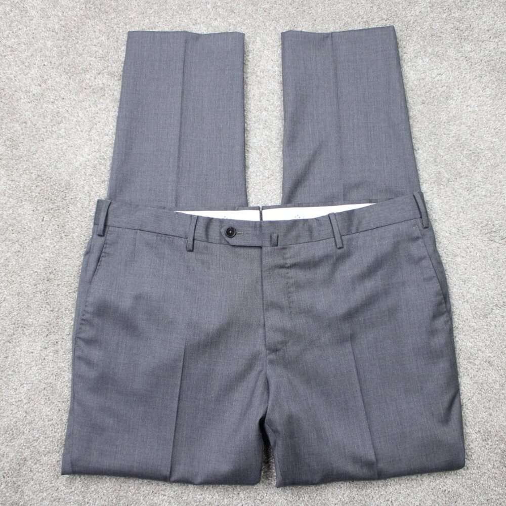 PT Torino Dress Pants Mens 38x32 Gray Slim Fit Deluxe Comfort Wool Flat Front